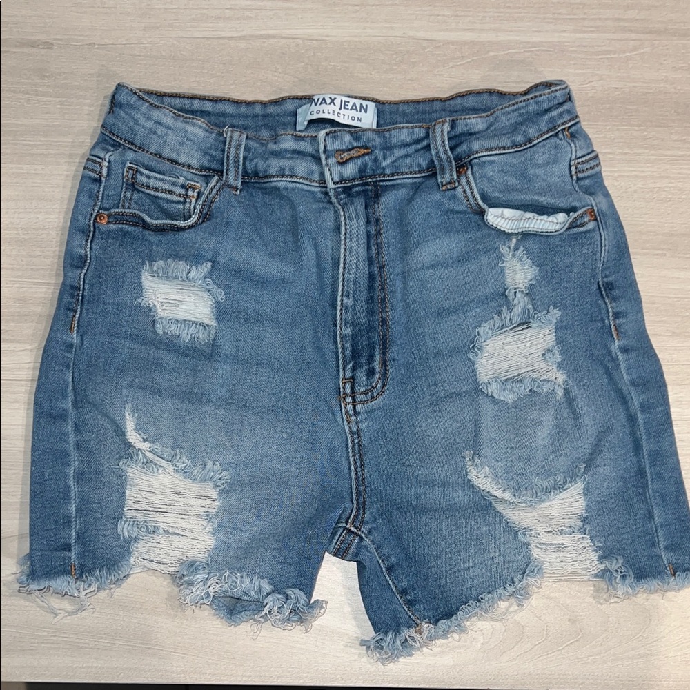 Wax Jean Women's Light Blue Ripped Denim Shorts